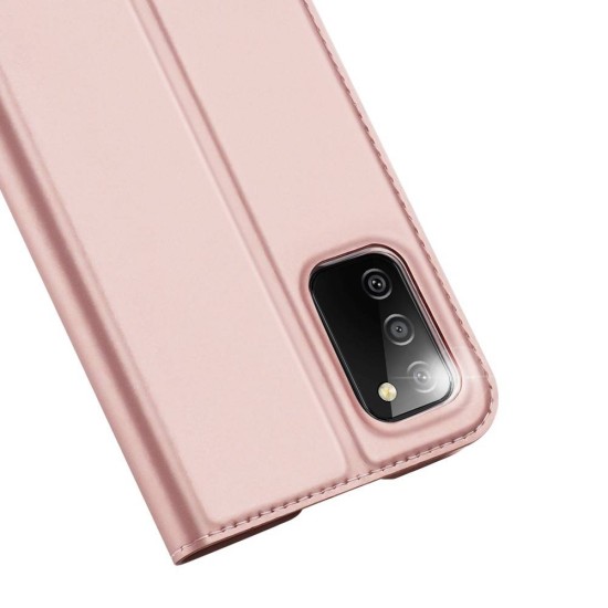 Dux Ducis Skin Pro series priekš Samsung Galaxy A03s A037G - Rozā Zelts - sāniski atverams maciņš ar magnētu un stendu