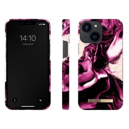 iDeal of Sweden Fashion AW21 Back Case priekš Apple iPhone 13 mini - Golden Ruby Marble - plastikāta aizmugures apvalks ar iebūvētu metālisku plāksni / bampers-vāciņš