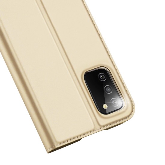 Dux Ducis Skin Pro series priekš Samsung Galaxy A03s A037G - Zelts - sāniski atverams maciņš ar magnētu un stendu