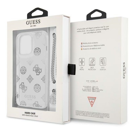 Guess Peony Chain Collection Back Case GUHCP13LKSPESI priekš Apple iPhone 13 Pro - Sudrabains - silkona-plastikāta aizmugures apvalks / bampers-vāciņš
