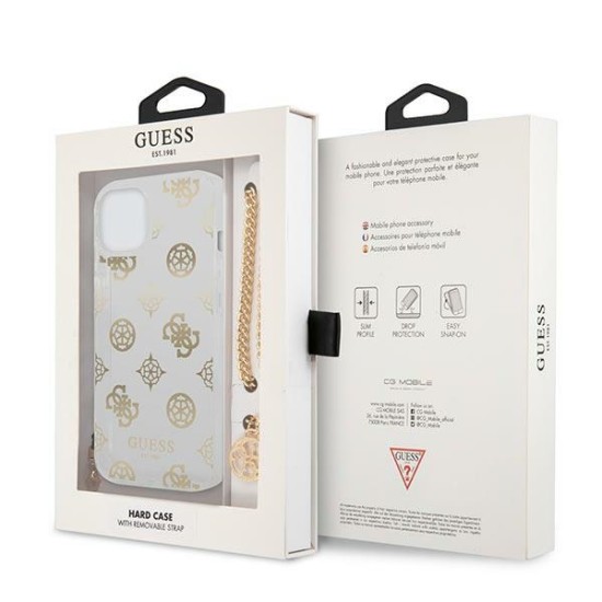 Guess Peony Chain Collection Back Case GUHCP13MKSPEGO priekš Apple iPhone 13 - Zelts - silkona-plastikāta aizmugures apvalks / bampers-vāciņš