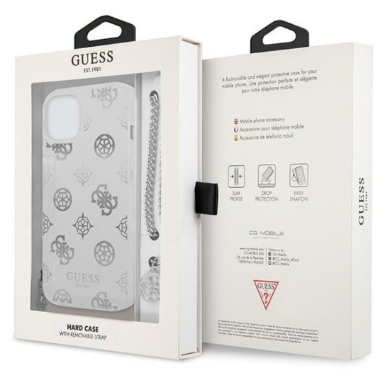 Guess Peony Chain Collection Back Case GUHCP13SKSPESI priekš Apple iPhone 13 mini - Sudrabains - silkona-plastikāta aizmugures apvalks / bampers-vāciņš