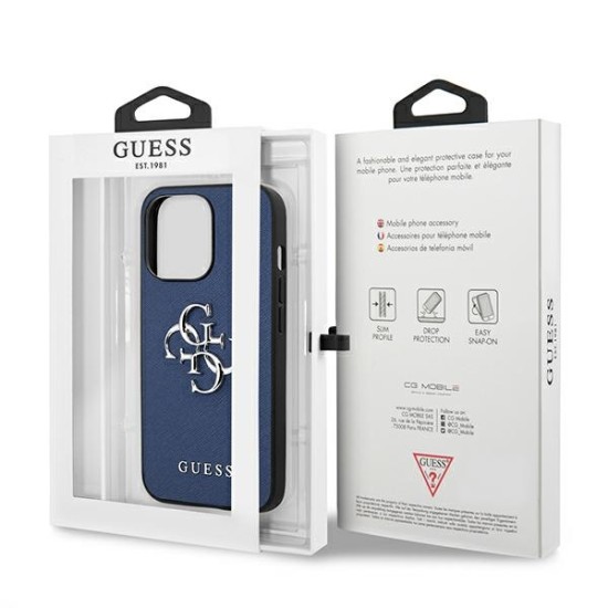 Guess 4G Saffiano Metal Logo Collection Back Case GUHCP13XSA4GSBL priekš Apple iPhone 13 Pro Max - Zils - mākslīgās ādas aizmugures apvalks / bampers-vāciņš