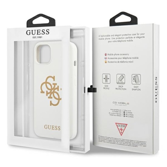Guess 4G Logo Silicone Collection Back Case GUHCP13SLS4GGWH priekš Apple iPhone 13 mini - Balts - silkona aizmugures apvalks / bampers-vāciņš