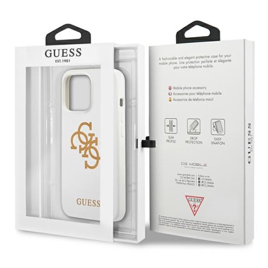 Guess 4G Logo Silicone Collection Back Case GUHCP13LLS4GGWH priekš Apple iPhone 13 Pro - Balts - silkona aizmugures apvalks / bampers-vāciņš