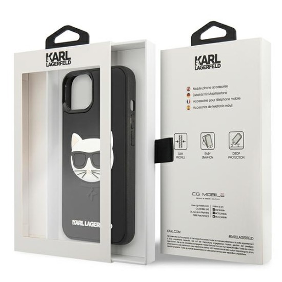 Karl Lagerfeld 3D Rubber Choupette series Back Case KLHCP13MCH3DBK priekš Apple iPhone 13 - Melns - mākslīgās ādas aizmugures apvalks / bampers-vāciņš
