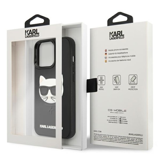 Karl Lagerfeld 3D Rubber Choupette series Back Case KLHCP13XCH3DBK priekš Apple iPhone 13 Pro Max - Melns - mākslīgās ādas aizmugures apvalks / bampers-vāciņš