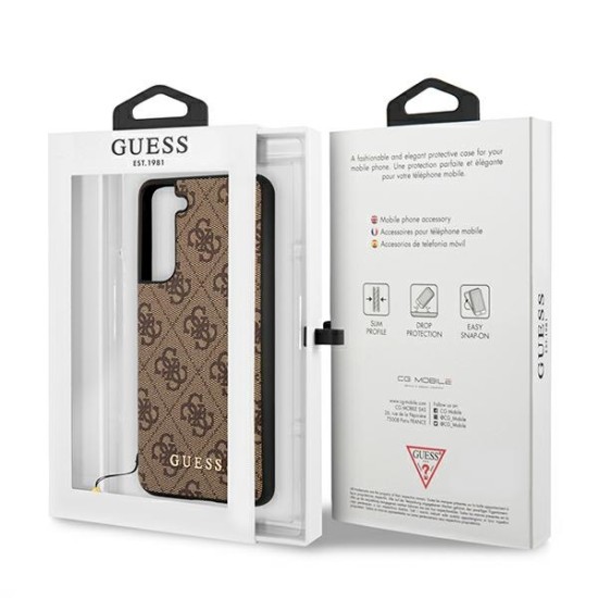 Guess Charms Collection Back Case GUHCS21FEGF4GBR priekš Samsung Galaxy S21 FE 5G G990 - Brūns - mākslīgās ādas aizmugures apvalks / bampers-vāciņš