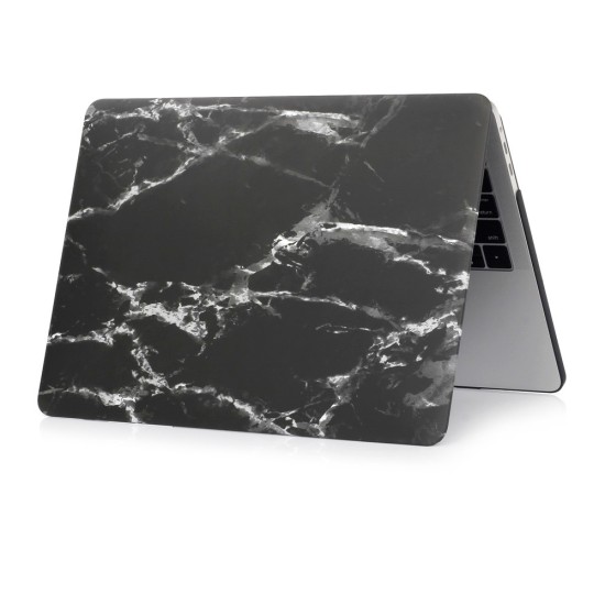 Patterned Plastic Protective Case priekš Apple MacBook Air 13-inch (2018 / 2019) A1932; (2020) A2179; M1 (2020) A2337 - Melns / Marmors - matēts plastikas no abām pusēm apvalks / maciņš
