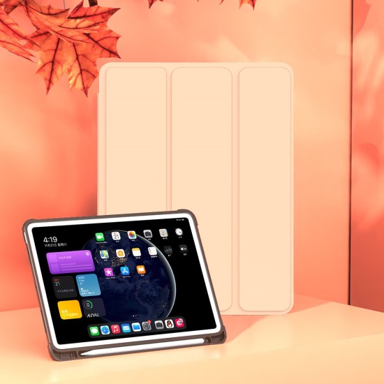 Tri-fold Stand PU Leather Smart Case with Pencil Holder priekš Apple iPad Pro 11 (2018) / Air 4 (2020) / Air 5 (2022) - Zelts - sāniski atverams maciņš ar stendu