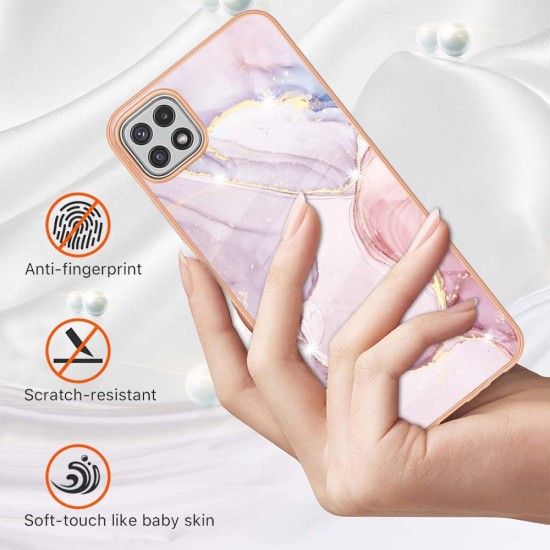 IMD Electroplating Marble Pattern TPU Phone Shell priekš Samsung Galaxy A22 5G A226 - Rozā Zelts - silikona aizmugures apvalks / bampers-vāciņš