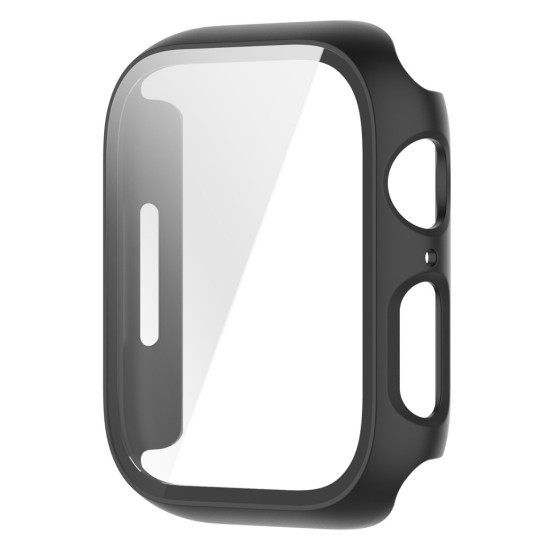 2in1 Scratch Resistanat Hard PC Case with Tempered Glass priekš Apple Watch 7 / 8 / 9 (41mm) - Melns - plastikāta apvalks viedpulksteņiem ar aizsargstiklu