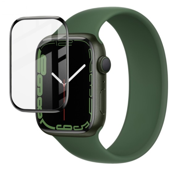 Imak Full Coverage Ultra Clear PMMA Glass protector priekš Apple Watch Series 7 / 8 / 9 (45mm) - Ekrāna Aizsargstikls / Bruņota Stikla Aizsargplēve (Full screen size curved)