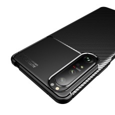 Beetle Series Carbon Fiber TPU Protection Phone Cover priekš Sony Xperia 1 III - Melns - triecienizturīgs silikona aizmugures apvalks / bampers-vāciņš