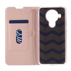 Auto-absorbed Leather Card Holder Case priekš Nokia 5.4 - Rozā Zelts - sāniski atverams maciņš ar magnētu un stendu