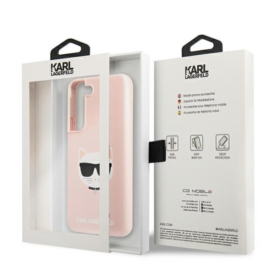 Karl Lagerfeld Silicone Choupette Head series Back Case KLHCS22SSLCHPI priekš Samsung Galaxy S22 5G S901 - Rozā - silikona aizmugures apvalks / bampers-vāciņš
