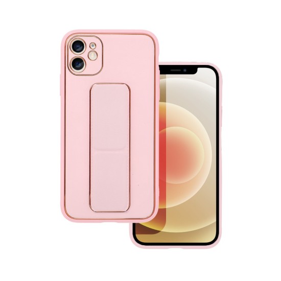 Forcell Leather Back Case with Kickstand priekš Samsung Galaxy A13 5G A136 / A04s A047F - Rozā - mākslīgās ādas aizmugures apvalks ar stendu / bampers-vāciņš