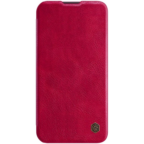 NILLKIN Qin Pro Series Card Holder Leather Flip Case priekš Apple iPhone 13 Pro Max - Sarkans - sāniski atverams maciņš