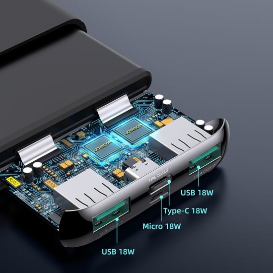 Joyroom JR-QP190 Mini 10000mAh with Led Display PD 20W PowerBank 2x USB 5V/3A / 1x USB Type-C 5V/3A Ligzda - Melns - Universāla ārējas uzlādes batereja lādētājs-akumulators (Power Bank)