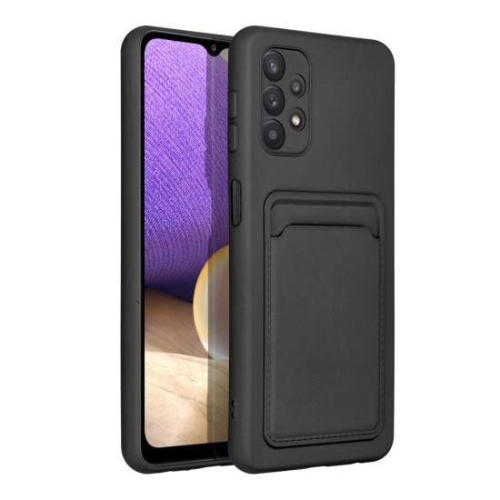 Forcell Card Back Case priekš Samsung Galaxy A32 5G A326 - Melns - silikona aizmugures apvalks ar kabatiņu / bampers-vāciņš