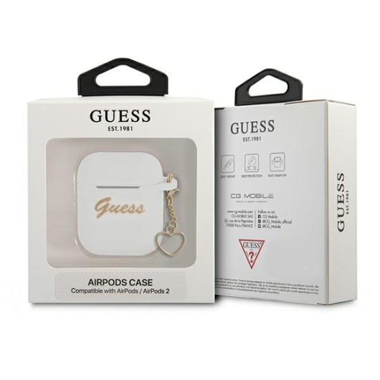 Guess GUA2LSCHSH Silicone Charm Heart Collection Case priekš Apple Airpods - Balts - silikona apvalks bezvadu austiņu lādēšanas ierīcei