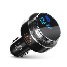 3MK Hyper Car HandsFree FM Transmitter ar Bluetooth V5.0 12/24V 2xUSB 12W QC 3.0 - Melns - USB FM Transmitteris un auto lādētājs, MP3 Audio atskaņotājs, automašinas bezvadu brīvroku sistēma