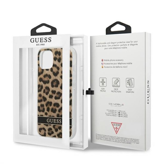 Guess Leopard Collection Back Case GUHCP13MHSLEOW priekš Apple iPhone 13 - Brūns - silkona-plastikāta aizmugures apvalks / bampers-vāciņš