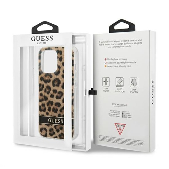 Guess Leopard Collection Back Case GUHCP13XHSLEOW priekš Apple iPhone 13 Pro Max - Brūns - silkona-plastikāta aizmugures apvalks / bampers-vāciņš