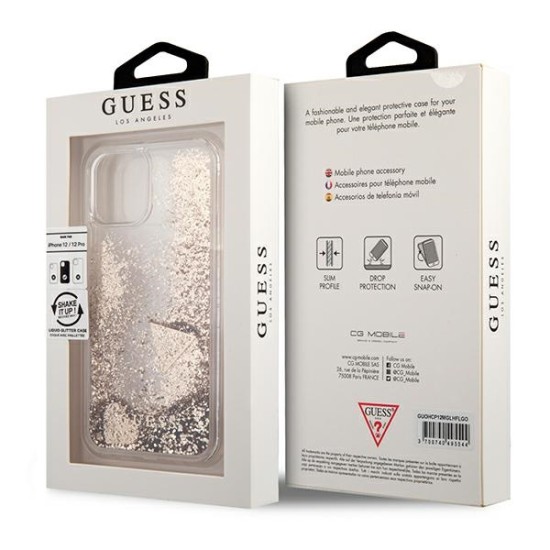 Guess Glitter Charms series Back Case GUOHCP12MGLHFLGO priekš Apple iPhone 12 / 12 Pro - Zelts - silikona-plastikāta aizmugures apvalks / bampers-vāciņš