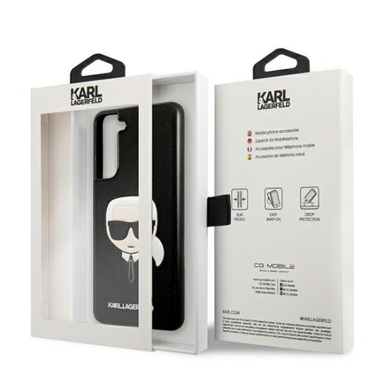 Karl Lagerfeld Ikonik Karl's Head series Back Case KLHCS21FSAKHBK priekš Samsung Galaxy S21 FE 5G G990 - Melns - mākslīgās ādas aizmugures apvalks / bampers-vāciņš