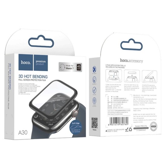 Hoco 3D Hot Bending Full Adhesive Tempered Glass protector для Apple Watch Series 4 / 5 / 6 (40mm) - Чёрное - Гибридное Защитное стекло / Бронированое / Закалённое антиударное