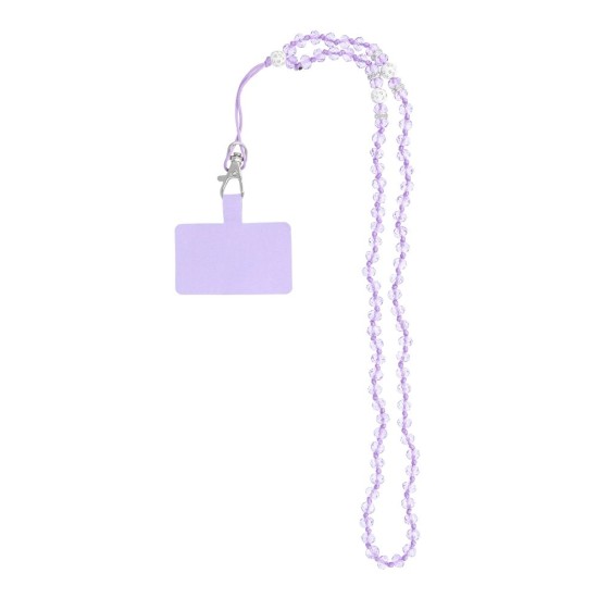 Crystal Diamond Pendant for the Phone / lenght 74cm - Violets - Kakla lente no plastmasas pērlītēm