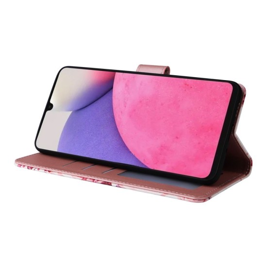 Tech-Protect Wallet Book Case priekš Samsung Galaxy A13 4G A135 - Rozā / Puķains - sāniski atverams maciņš ar magnētu un stendu / grāmatveida maks