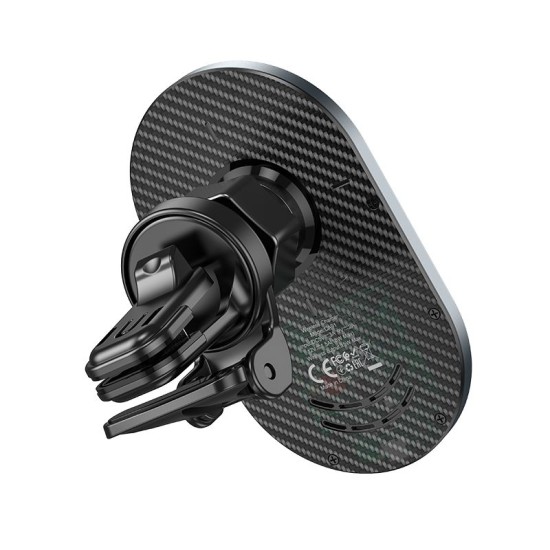 Hoco CA91 MagSafe 15W Wireless QI Charger Air Vent Car Holder - Чёрный - Универсальный авто держатель крепление на решётку вентилятора с встроеной беспроводной зарядкой