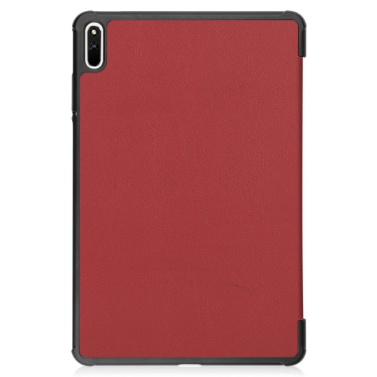 Tri-fold Stand PU Smart Auto Wake/Sleep Leather Case priekš Huawei MatePad 11 - Bordo - sāniski atverams maciņš ar stendu