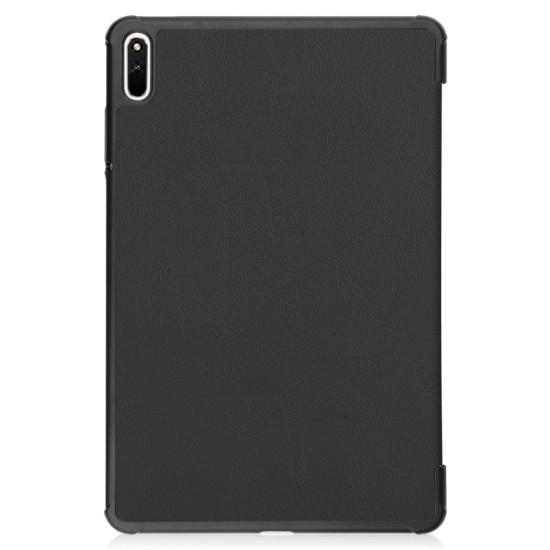 Tri-fold Stand PU Smart Auto Wake/Sleep Leather Case priekš Huawei MatePad 11 - Melns - sāniski atverams maciņš ar stendu