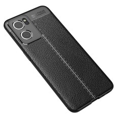 Litchi Skin PU Leather Coated TPU Mobile Phone Case priekš OnePlus Nord CE 2 5G - Melns - ādas imitācijas triecienizturīgs silikona aizmugures apvalks (maciņš, bampers, vāciņš, slim cover, bumper, back case)