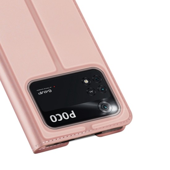 Dux Ducis Skin Pro series priekš Xiaomi Poco M4 Pro 4G - Rozā Zelts - sāniski atverams maciņš ar magnētu un stendu