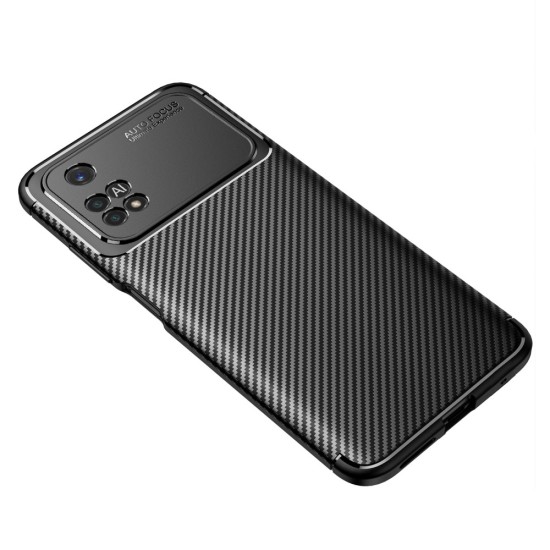 Beetle Series Carbon Fiber TPU Protection Phone Cover priekš Xiaomi Poco M4 Pro 4G - Melns - triecienizturīgs silikona aizmugures apvalks / bampers-vāciņš