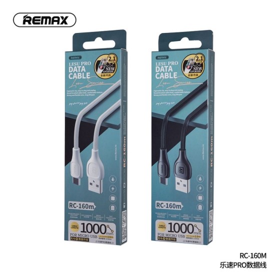 Remax 1M RC-160a Lesu Pro USB to Micro USB 2.1A cable - Melns - microUSB lādēšanas un datu kabelis / vads