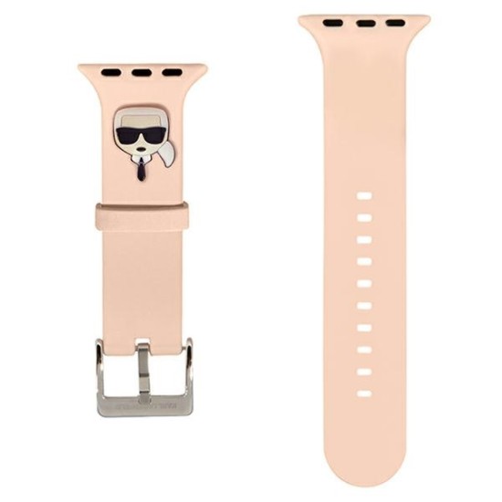 Karl Lagerfeld Silicone Karl Heads Series Watch Band KLAWLSLKP priekš Apple Watch 42 / 44 / 45 mm / Ultra 49 mm - Rozā - silikona siksniņa viedpulksteņiem