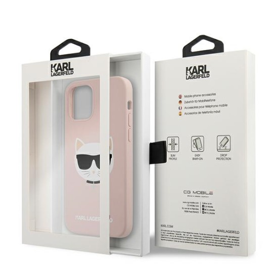 Karl Lagerfeld Silicone Choupette series Back Case KLHCP12MSLCHLP priekš Apple iPhone 12 / 12 Pro - Rozā - silikona aizmugures apvalks / bampers-vāciņš