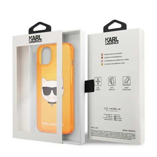 Karl Lagerfeld Glitter Choupette series Back Case KLHCP13MCHTRO priekš Apple iPhone 13 - Oranžs - silikona aizmugures apvalks / bampers-vāciņš