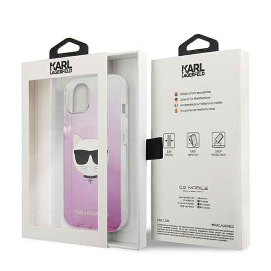 Karl Lagerfeld Choupette Head series Back Case KLHCP13MCTRP priekš Apple iPhone 13 - Rozā - silikona aizmugures apvalks / bampers-vāciņš