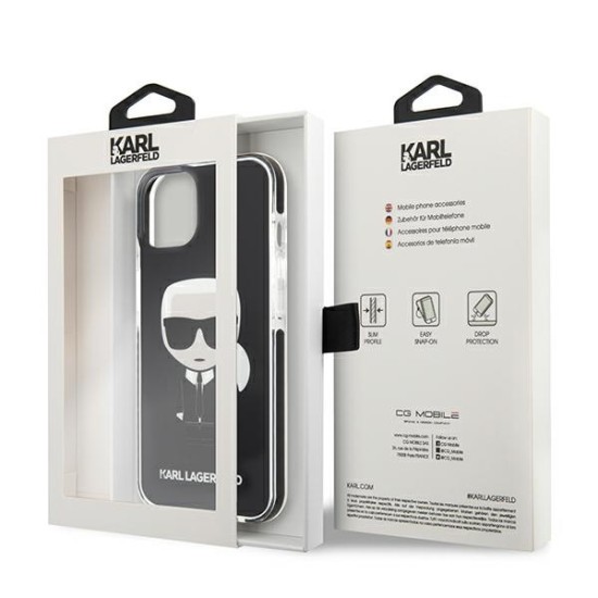 Karl Lagerfeld Ikonik Karl series Back Case KLHCP13MTPEIKK priekš Apple iPhone 13 - Melns - silikona aizmugures apvalks / bampers-vāciņš