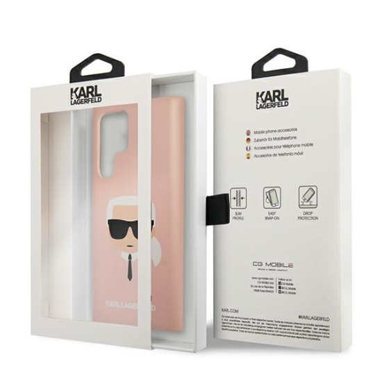 Karl Lagerfeld Silicone Karl`s Head series Back Case KLHCS22LSLKHPI priekš Samsung Galaxy S22 Ultra 5G S908 - Rozā - silikona aizmugures apvalks / bampers-vāciņš