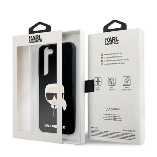 Karl Lagerfeld Silicone Karl`s Head series Back Case KLHCS22SSLKHBK priekš Samsung Galaxy S22 5G S901 - Melns - silikona aizmugures apvalks / bampers-vāciņš