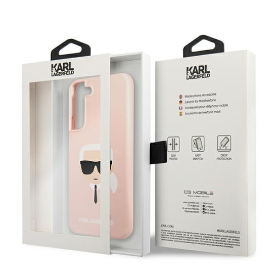 Karl Lagerfeld Silicone Karl`s Head series Back Case KLHCS22SSLKHPI priekš Samsung Galaxy S22 5G S901 - Rozā - silikona aizmugures apvalks / bampers-vāciņš