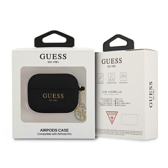 Guess GUAPLSC4EK Silicone Charm 4G Collection Case priekš Apple Airpods Pro - Melns - silikona apvalks bezvadu austiņu lādēšanas ierīcei