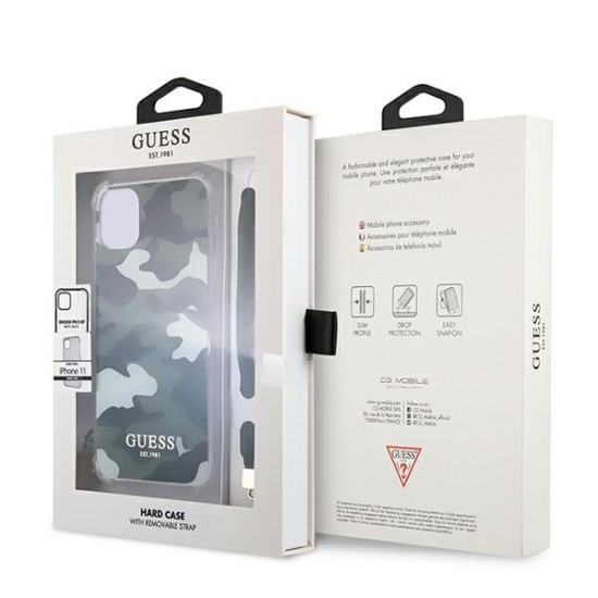 Guess Camo series Back Case GUHCN61KSARKA priekš Apple iPhone 11 - Haki - triecienizturīgs silikona aizmugures apvalks ar auklu / bampers-vāciņš